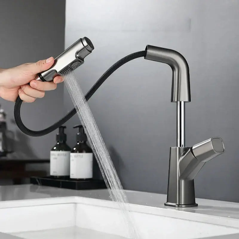 Modern matte black decorbites brass basin faucet with flexible hose and detachable spray head cold mixer for bathroom