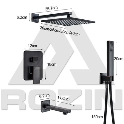 Modern matte black rain shower faucet by decorbites featuring a square rainhead handheld spray and sleek geometric design