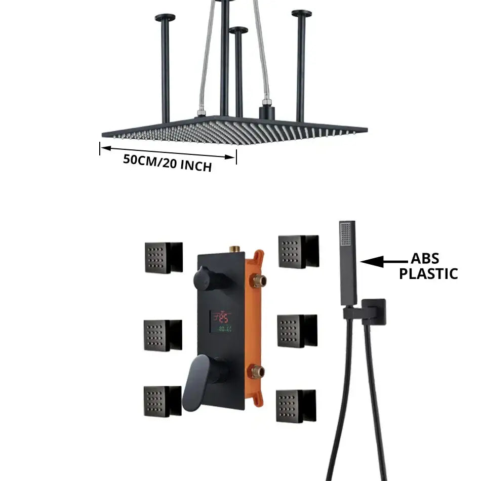Modern matte black rainfall shower faucet with 50cm rainhead digital display abs spray heads decorbites shower faucet
