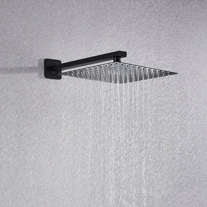 Modern matte black decorbites shower faucet with massage system featuring a matte-finished square rainfall showerhead