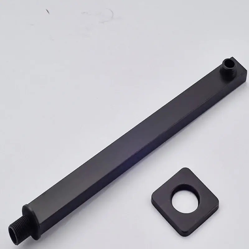Modern matte black rainfall shower head set featuring a black matte-finished rectangular shower bar with matching square mount