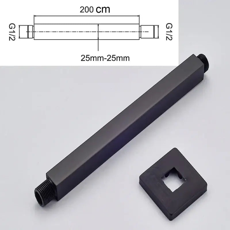 Modern matte black rainfall shower head set with black matte-finished metal shower arm and g1/2 threaded ends