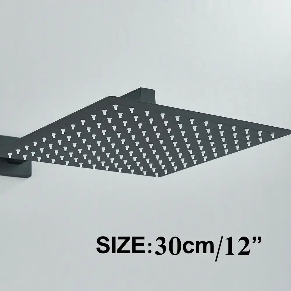 Modern matte black rainfall shower head set featuring a square shower head with triangular nozzles and matte finish