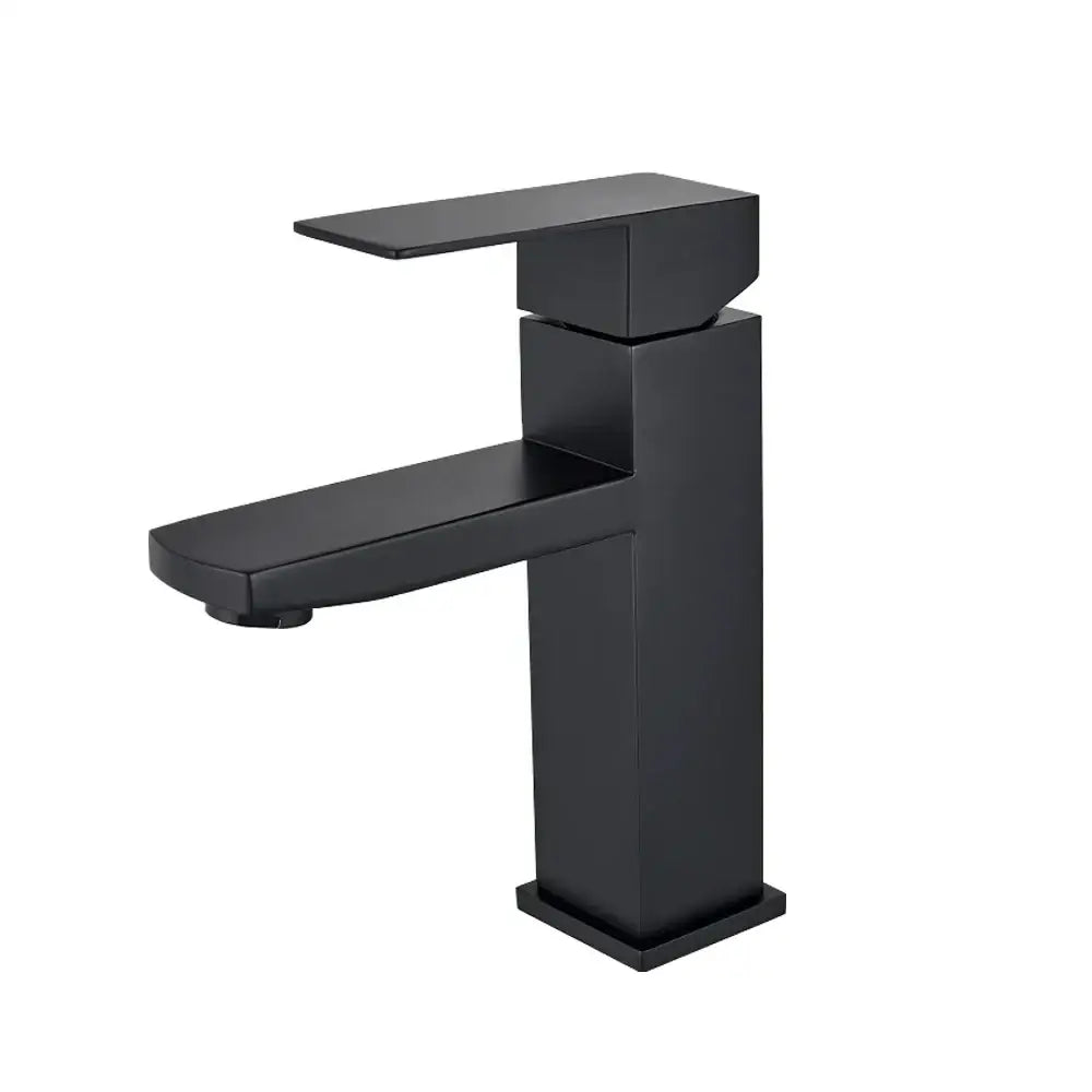 Modern matte black rectangular basin faucet with black matte finish and geometric blocky design by decorbites basin faucet