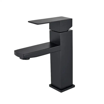 Modern matte black rectangular basin faucet with black matte finish and geometric blocky design by decorbites basin faucet