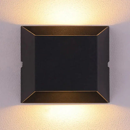 Modern matte black rectangular led wall sconce with subtle gold trim designed for balcony outdoor lighting