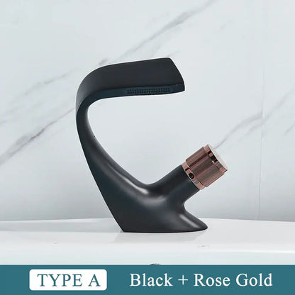 Modern matte black and rose gold brass basin faucet with sleek curved design decorbites black brass basin faucet