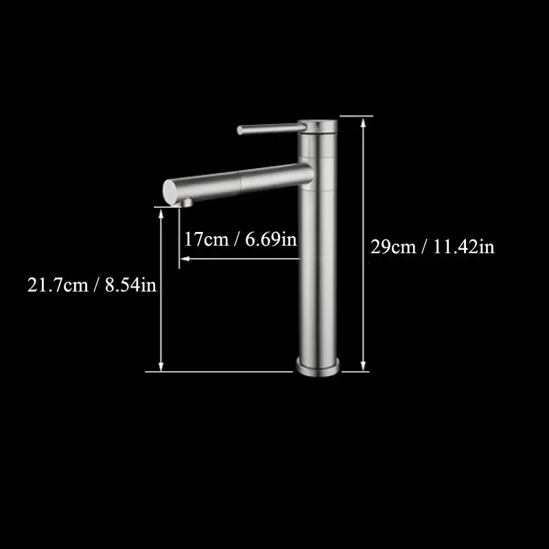 Modern matte black rotating basin faucet with brushed stainless steel single-handle design for bathroom use