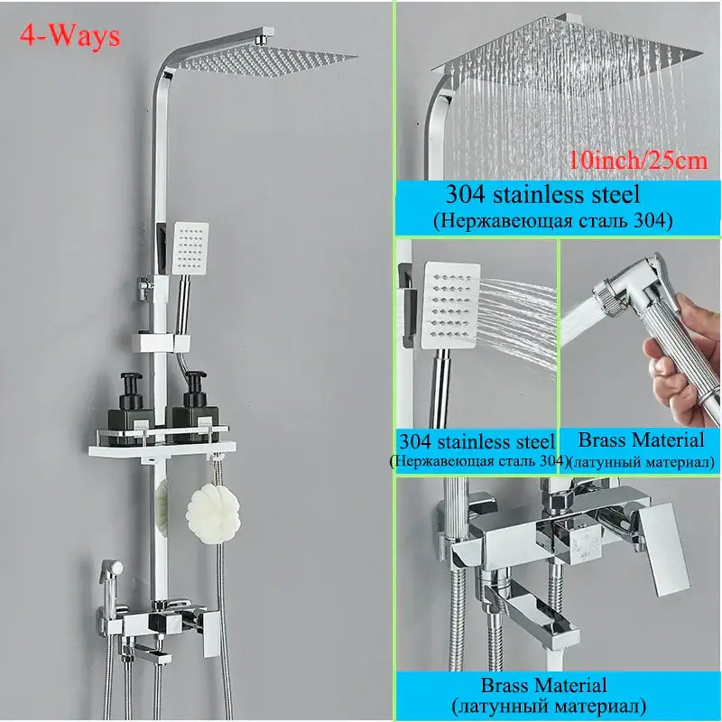 Modern matte black shower faucet set with chrome finished 304 stainless steel and brass rain shower system