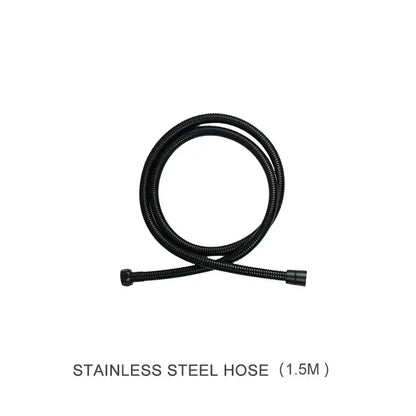 Black flexible stainless steel hose with coiled design and capped ends for decorbites black shower slider rail set