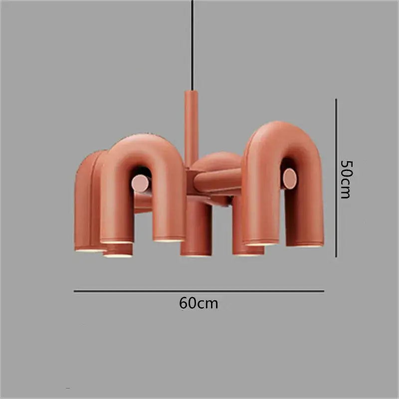 Modern terracotta u-shaped pipe pendant light fixture complementing matte black and silver tube wall lamp decorbites cirkus tube