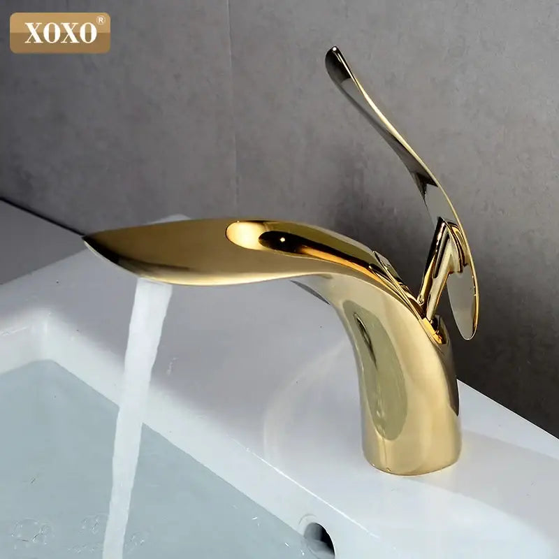 Gold-colored decorbites gold single basin faucet with sleek flowing design for modern bathroom single handle use