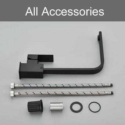 Black matte-finish kitchen faucet with two braided metal hoses decorbites black square hot and cold mixer tap