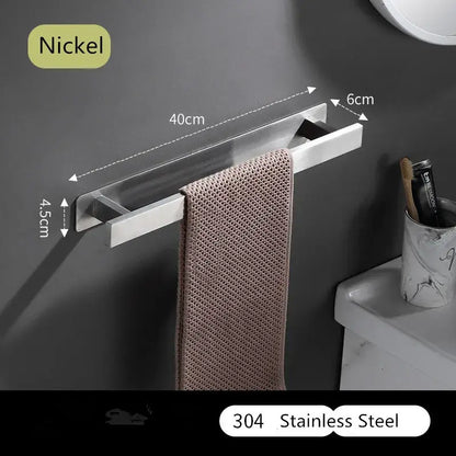 Nickel-finished 304 stainless steel towel rack with sleek modern design and storage compartment for decorbites black steel towel hanger