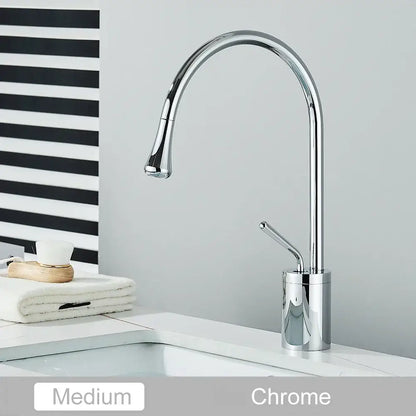 Modern matte black swivel waterfall basin faucet with chrome finish arched spout pull-down spray head decorbites gold tall basin faucet