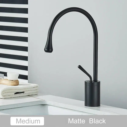 Modern matte black swivel waterfall basin faucet with sleek curved spout and cylindrical base for bathroom decorbites gold tall basin