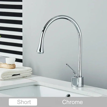Modern matte black swivel waterfall basin faucet with chrome-finished short arched spout for gold tall basin decorbites