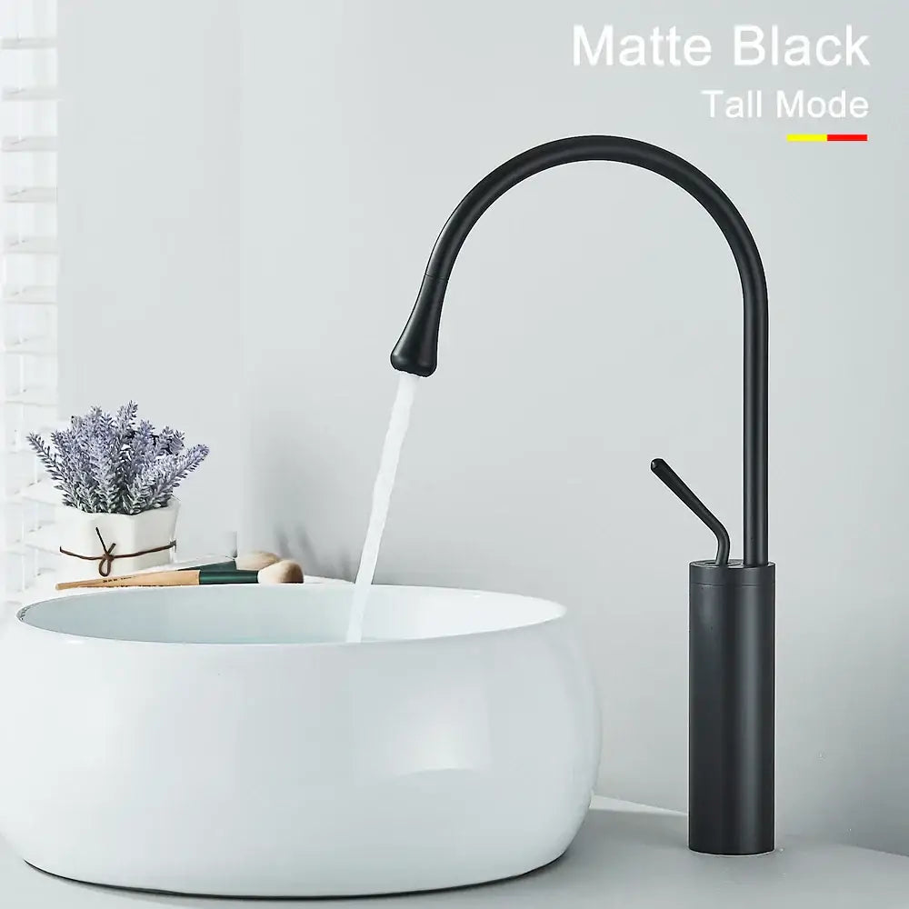 Modern matte black swivel waterfall basin faucet with sleek curved spout for bathroom mixer decorbites gold tall design