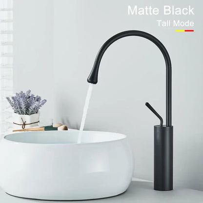 Modern matte black swivel waterfall basin faucet with sleek curved spout for bathroom mixer decorbites gold tall design