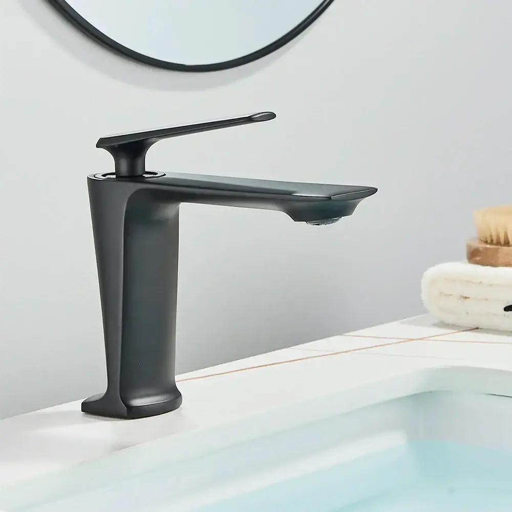Modern matte black tall basin brass faucet with sleek flat spout and minimalist design for decorbites black tall sink