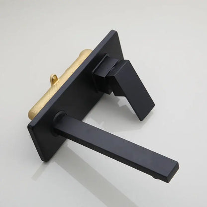 Modern matte black wall mounted basin faucet with black matte finish and gold tone handle for bathroom decorbites black wall mounted