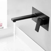 Modern matte black wall mounted bathroom faucet with black surface finish and high-quality ceramic valve core