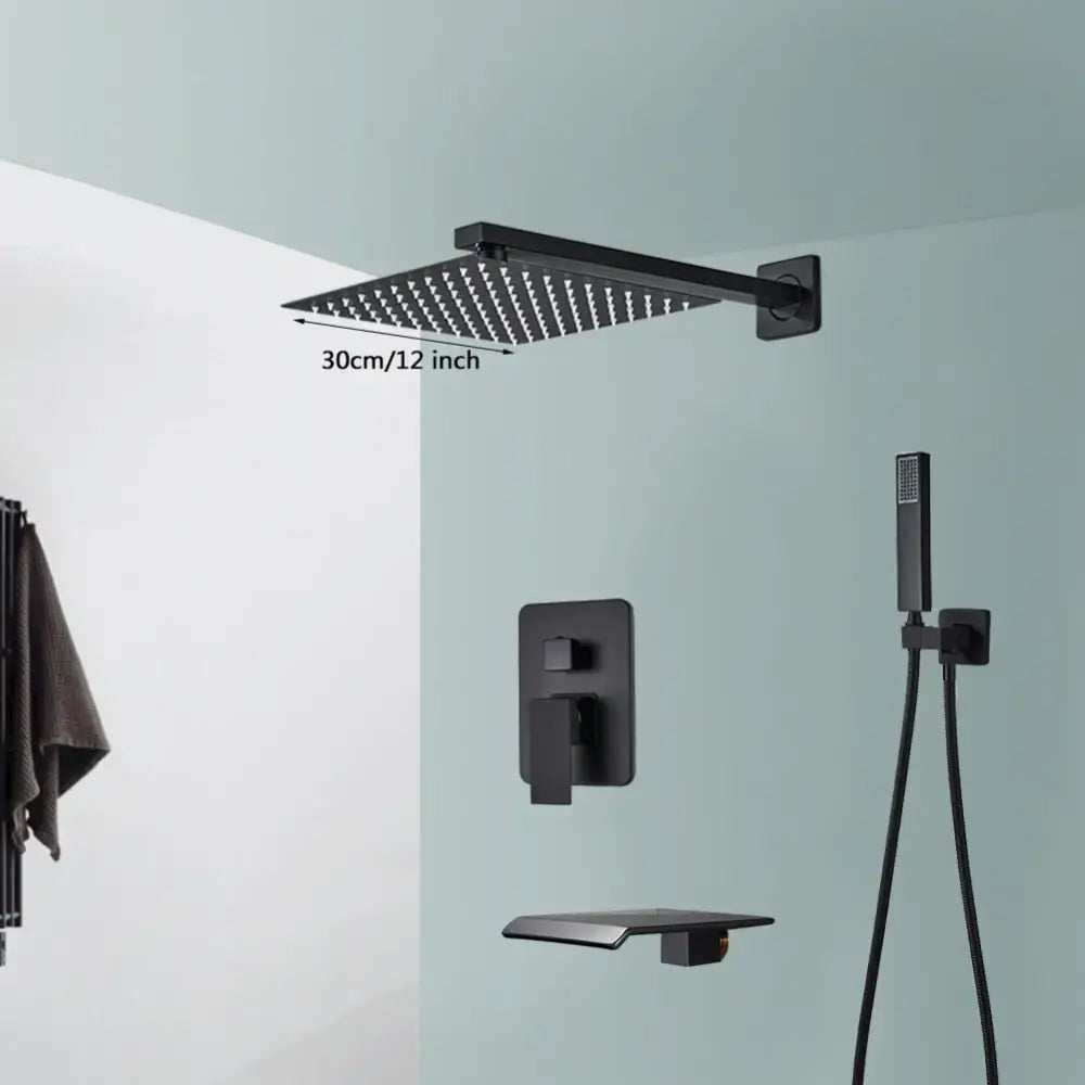 Modern matte black wall mounted rainfall showerhead with 30cm square black wall mounted rain showerhead decorbites black wall