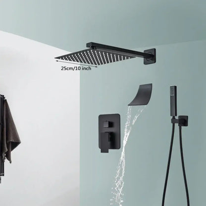 Modern matte black wall mounted rainfall shower head with 25cm black matte finish for decorbites black wall bathroom
