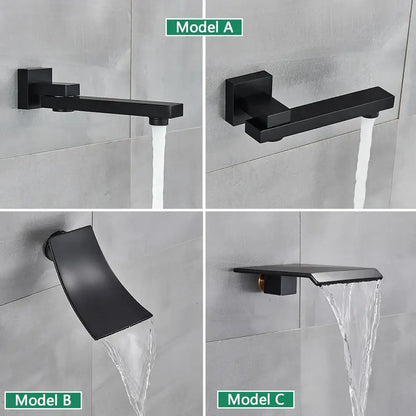 Black matte finish modern wall mounted rainfall shower faucets with tub spout for decorbites black wall bathroom