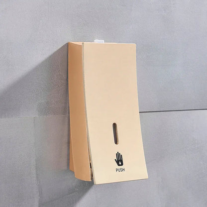 Beige wall-mounted soap dispenser with sleek minimalist design and black push icon for decorbites 450ml use