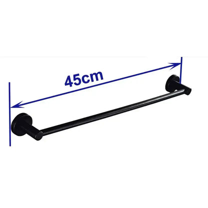 Modern matte black wall mounted towel bar with wood accents and 45cm black matte metal towel rack