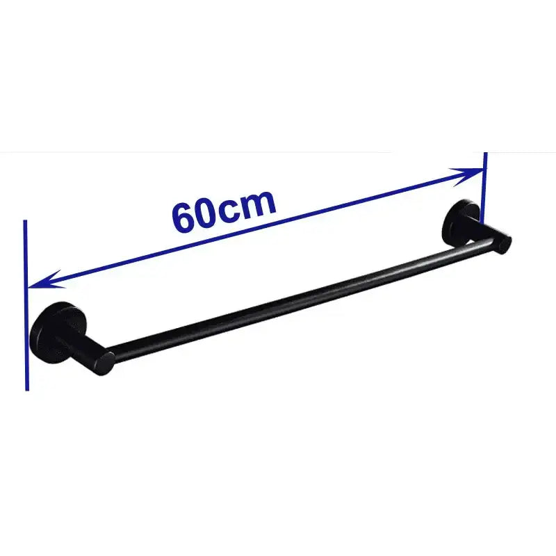 Modern matte black wall mounted towel bar with wood accents featuring a 60cm black matte metal towel rack