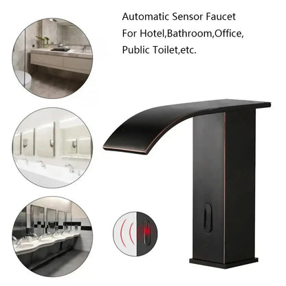 Modern matte black waterfall automatic sensor water mixer bathroom faucet with sleek curved spout and matte finish