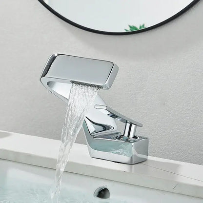 Modern matte black basin faucet with chrome-finished sleek angular decorbites black waterfall bathroom mixer design