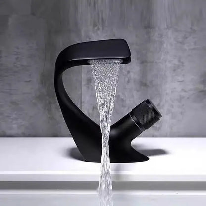 Modern matte black waterfall basin faucet with sleek curved design for decorbites gray basin bathroom sink tap