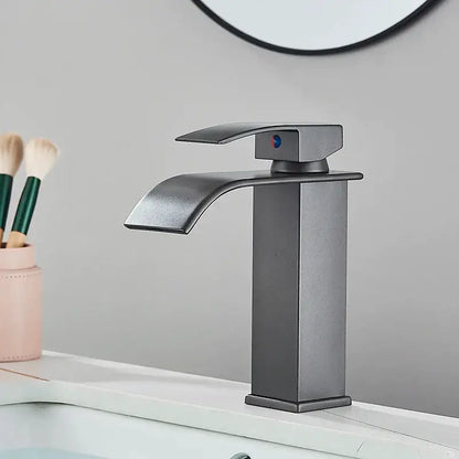 Modern matte black faucet mixer tap with sleek waterfall spout and minimalist design for basin faucet vessel sink use