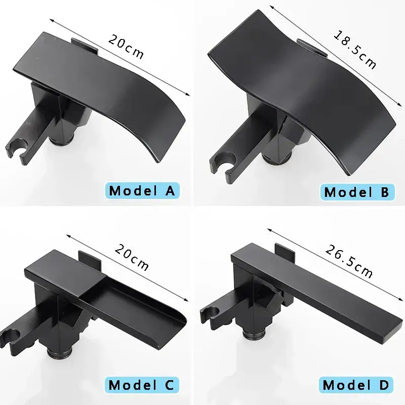 Modern matte black waterfall bathtub faucet with handheld shower in sleek matte black finish for versatile bathroom setups