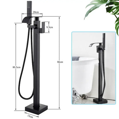 Modern matte black waterfall freestanding bathtub faucet with matte black finish and flexible handheld shower hose
