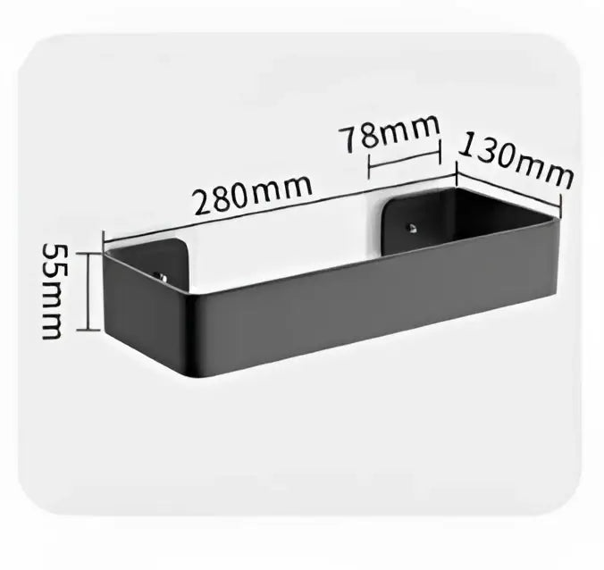 Modern matte black aluminum bathroom corner shelf with dimensions 280mm x 130mm x 55mm by decorbites black aluminum
