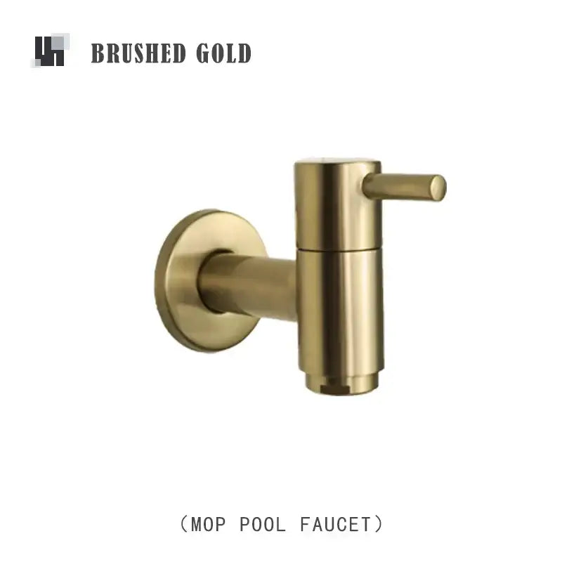 Modern matte brass black garden faucet with brushed gold mop spout and sleek cylindrical brass black wall design
