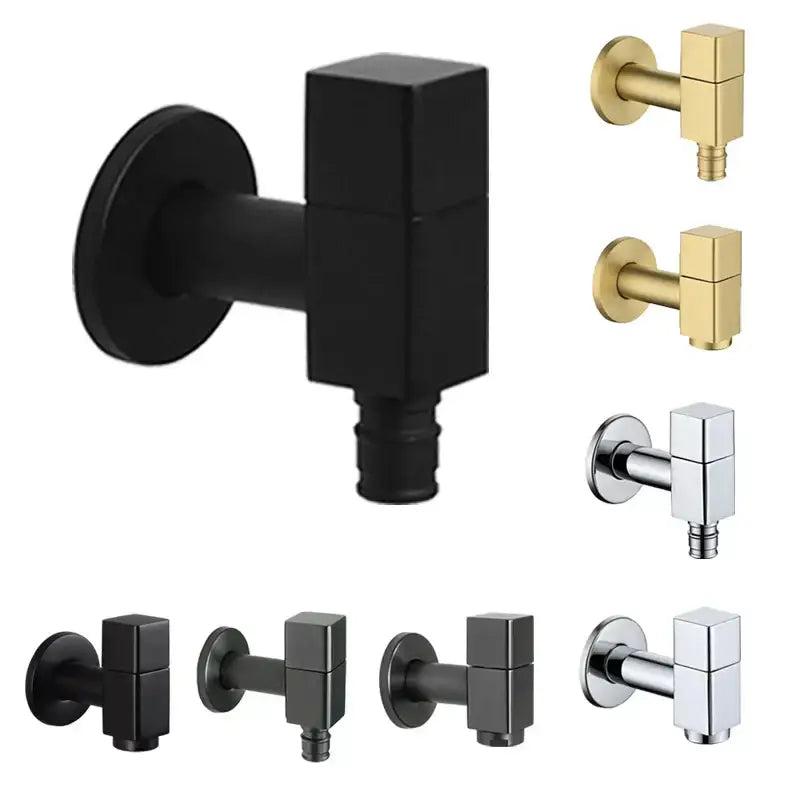 Modern matte brass black garden faucet with square wall mount, circular base, and threaded spout in decorbites brass black wall design