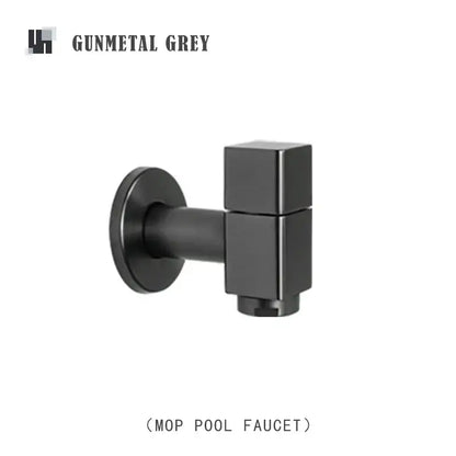 Gunmetal grey square-shaped mop pool faucet with sleek modern design and matte finish for brass black wall garden faucet decorbites