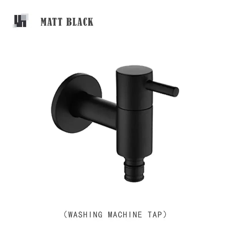 Modern matte brass black garden faucet with matte black washing machine tap and sleek cylindrical handle for brass black wall decorbites