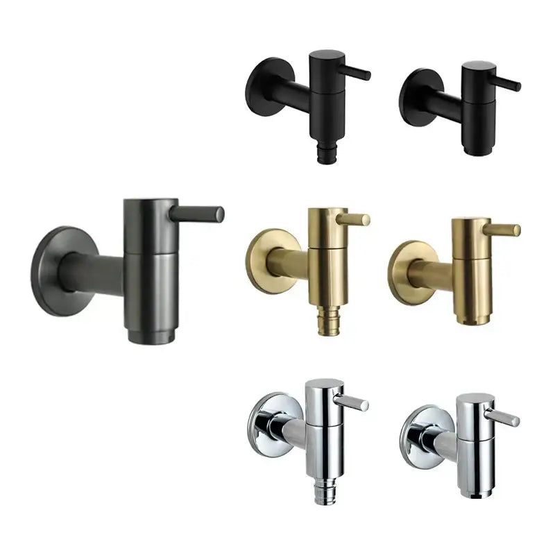 Set of modern garden faucet wall mount spouts in matte black brass black wall and polished chrome finishes by decorbites brass black