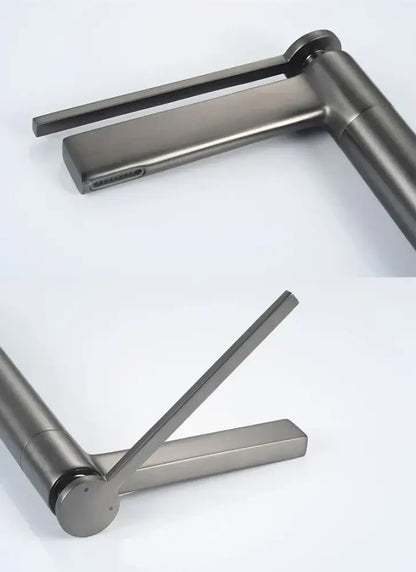 Modern matte chrome decorbites basin faucet with brushed stainless steel and sleek minimalist angular spout design