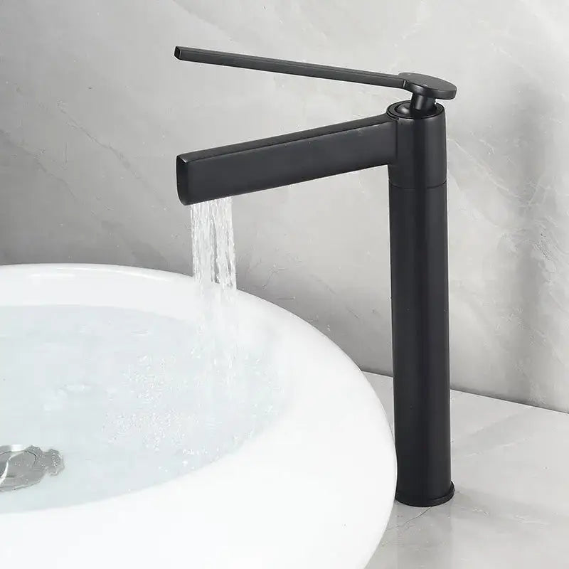 Modern matte chrome decorbites basin faucet with black matte finish and sleek minimalist design for bathroom use