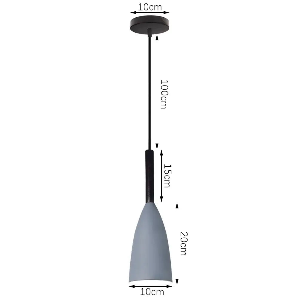 Modern matte colorful nordic pendant light with a matte black stem and gray conical shade for kitchen and dining decorbites colorful nordic pendant
