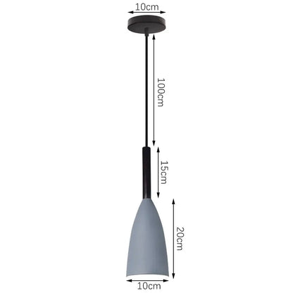 Modern matte colorful nordic pendant light with a matte black stem and gray conical shade for kitchen and dining decorbites colorful nordic pendant
