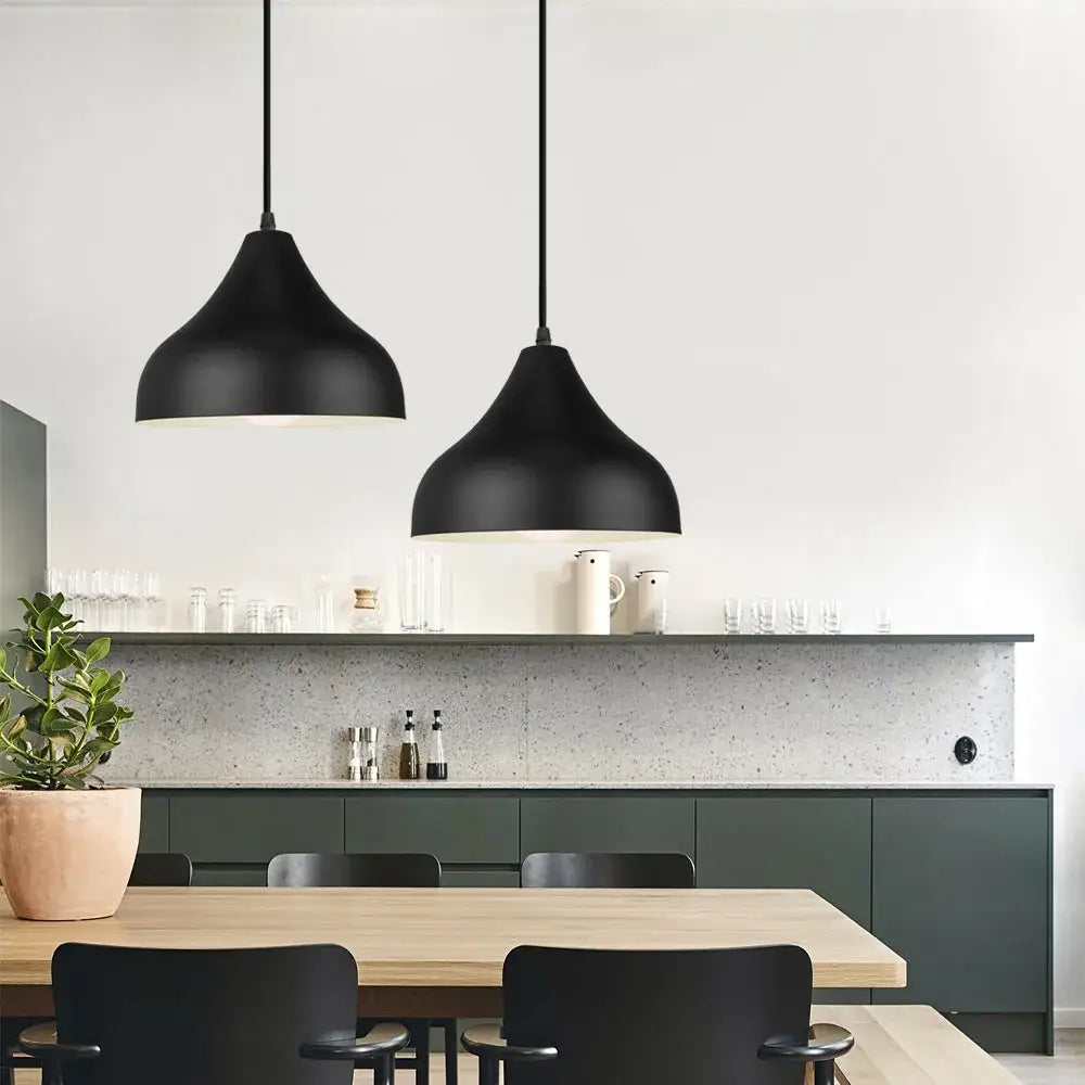 Two sleek black modern conical pendant lights from decorbites colorful nordic pendant for kitchen and dining room decor