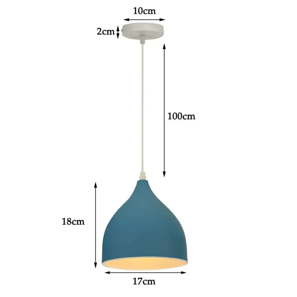 A modern matte teal colorful nordic pendant light with warm interior and white cord for kitchen and dining decorbites decor
